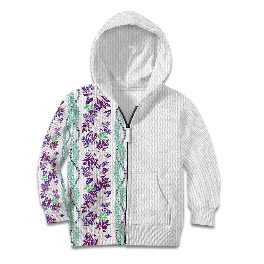 Monstera Tiare Plumeria Kid Hoodie Purple Polynesian Pattern LT01 Zip Hoodie Purple - Polynesian Pride