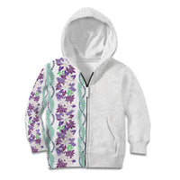 Monstera Tiare Plumeria Kid Hoodie Purple Polynesian Pattern LT01 Zip Hoodie Purple - Polynesian Pride