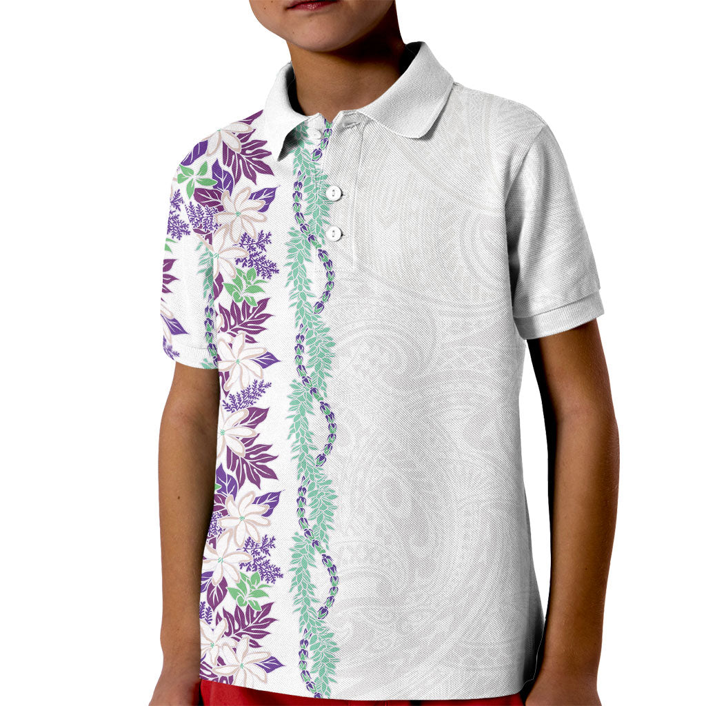 Monstera Tiare Plumeria Kid Polo Shirt Purple Polynesian Pattern LT01 Kid Purple - Polynesian Pride
