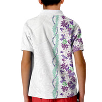 Monstera Tiare Plumeria Kid Polo Shirt Purple Polynesian Pattern LT01 - Polynesian Pride