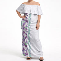 Monstera Tiare Plumeria Off Shoulder Maxi Dress Purple Polynesian Pattern LT01 Women Purple - Polynesian Pride
