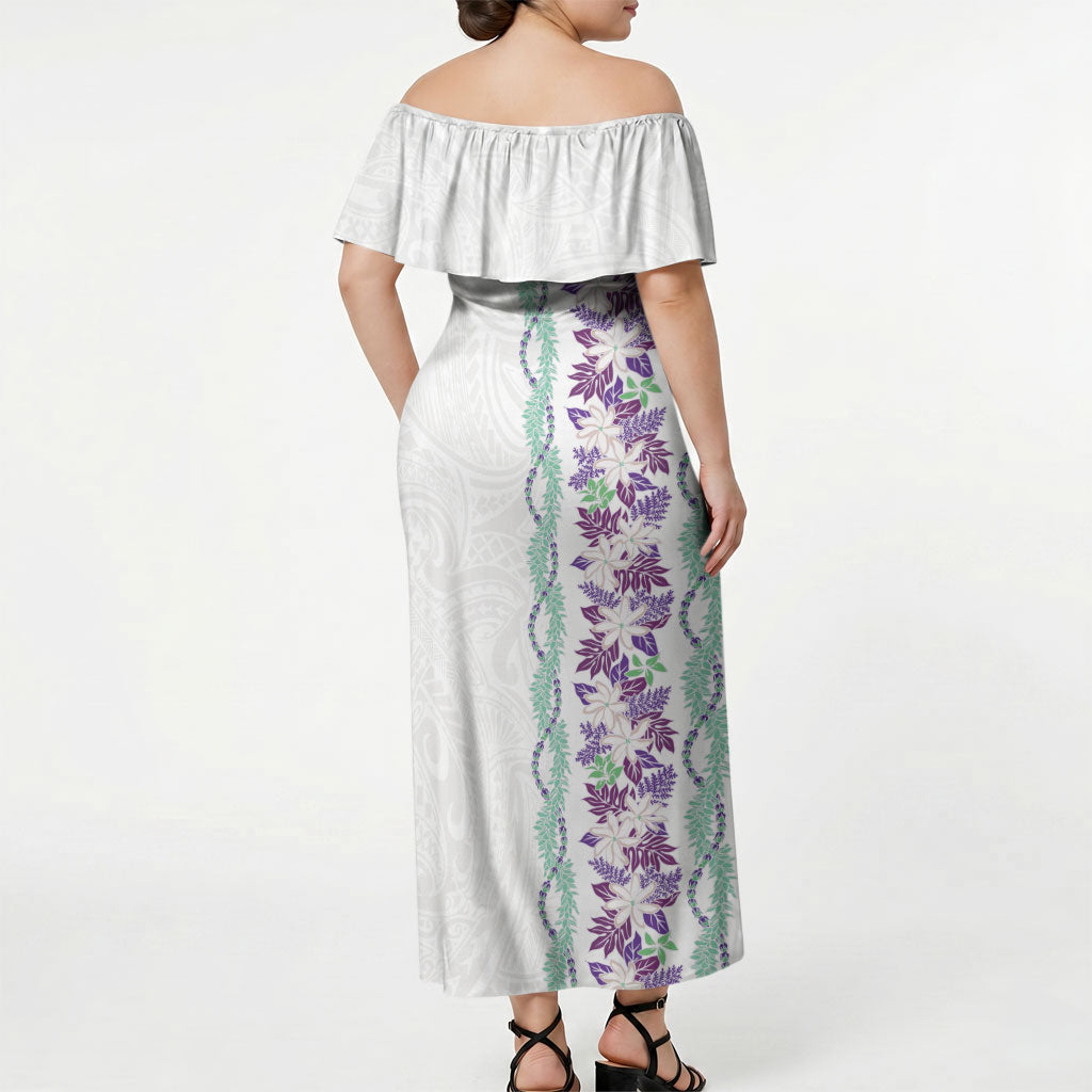 Monstera Tiare Plumeria Off Shoulder Maxi Dress Purple Polynesian Pattern LT01 - Polynesian Pride