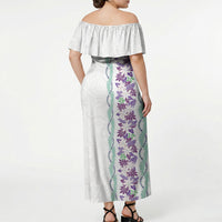 Monstera Tiare Plumeria Off Shoulder Maxi Dress Purple Polynesian Pattern LT01 - Polynesian Pride