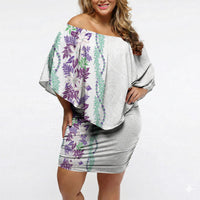 Monstera Tiare Plumeria Off Shoulder Short Dress Purple Polynesian Pattern LT01 Women Purple - Polynesian Pride