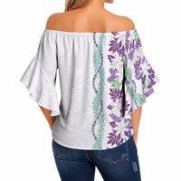 Monstera Tiare Plumeria Off Shoulder Wrap Waist Top Purple Polynesian Pattern LT01 - Polynesian Pride
