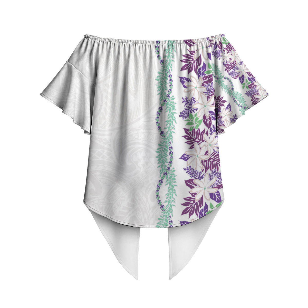 Monstera Tiare Plumeria Off Shoulder Wrap Waist Top Purple Polynesian Pattern LT01 - Polynesian Pride