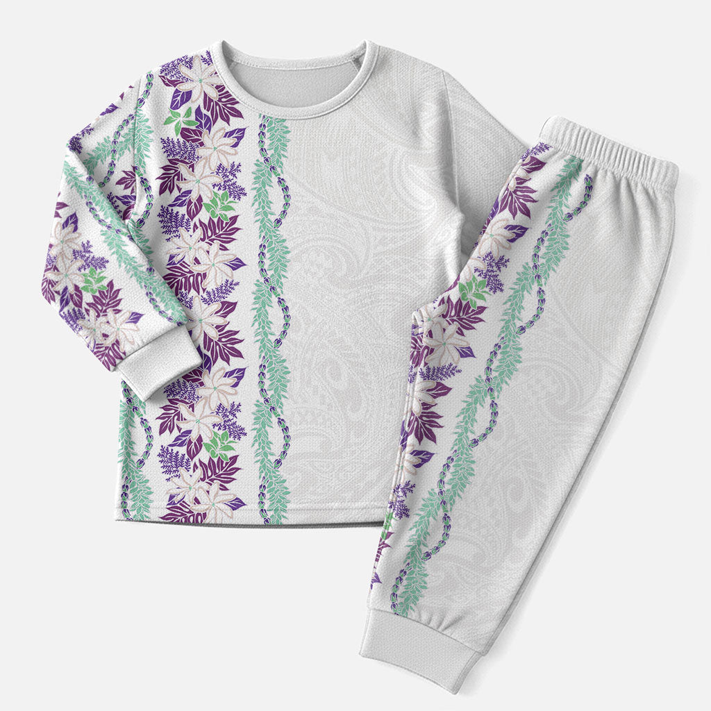 Monstera Tiare Plumeria Christmas Pajama Set Purple Polynesian Pattern