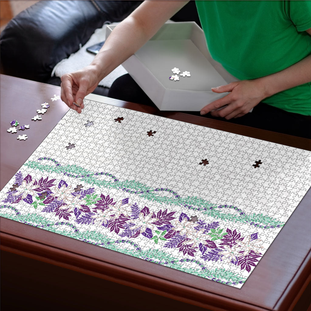 Monstera Tiare Plumeria Puzzle Purple Polynesian Pattern LT01 - Polynesian Pride