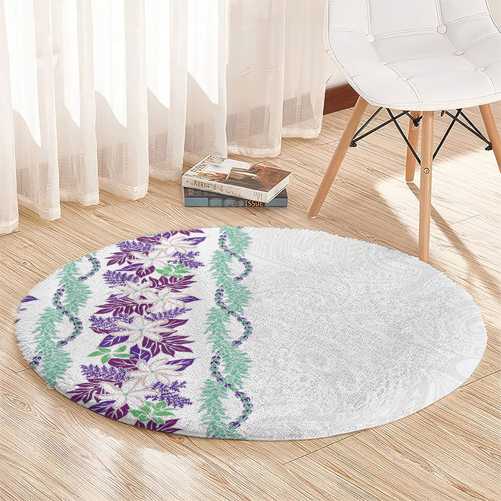 Monstera Tiare Plumeria Round Carpet Purple Polynesian Pattern LT01 - Polynesian Pride