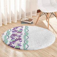 Monstera Tiare Plumeria Round Carpet Purple Polynesian Pattern LT01 - Polynesian Pride