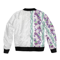 Monstera Tiare Plumeria Sleeve Zip Bomber Jacket Purple Polynesian Pattern LT01 - Polynesian Pride