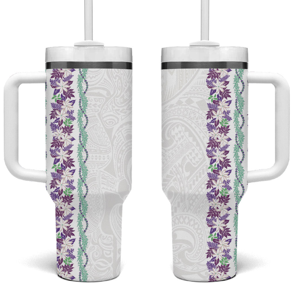 Monstera Tiare Plumeria Tumbler With Handle Purple Polynesian Pattern LT01 One Size: 40 oz Purple - Polynesian Pride