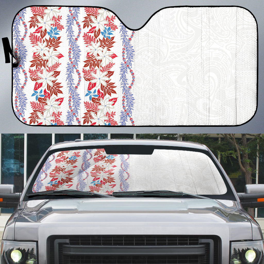 Monstera Tiare Plumeria Auto Sun Shade Red Polynesian Pattern LT01 Red - Polynesian Pride