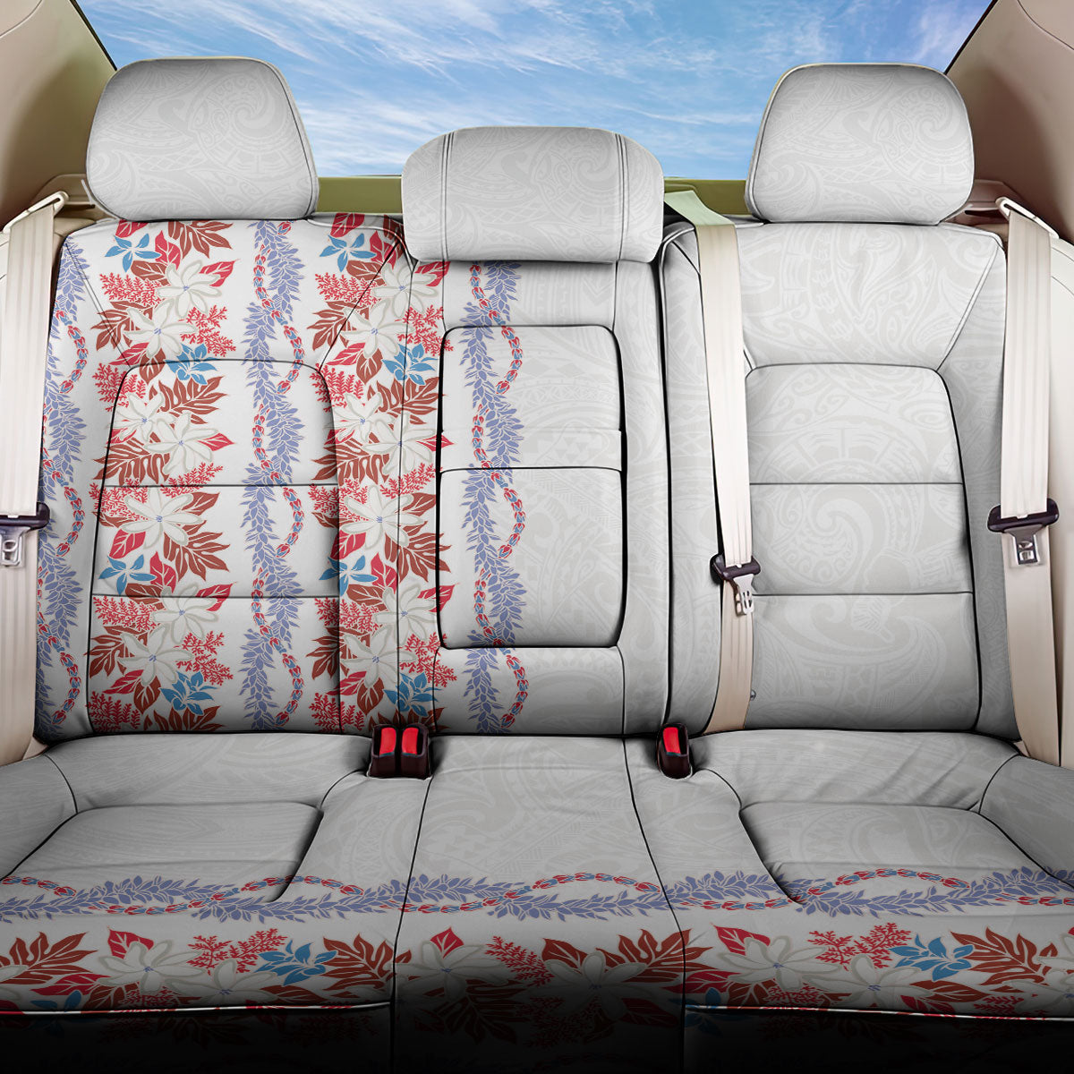 Monstera Tiare Plumeria Back Car Seat Cover Red Polynesian Pattern LT01 One Size Red - Polynesian Pride