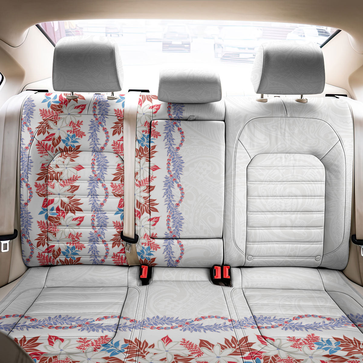 Monstera Tiare Plumeria Back Car Seat Cover Red Polynesian Pattern LT01 - Polynesian Pride
