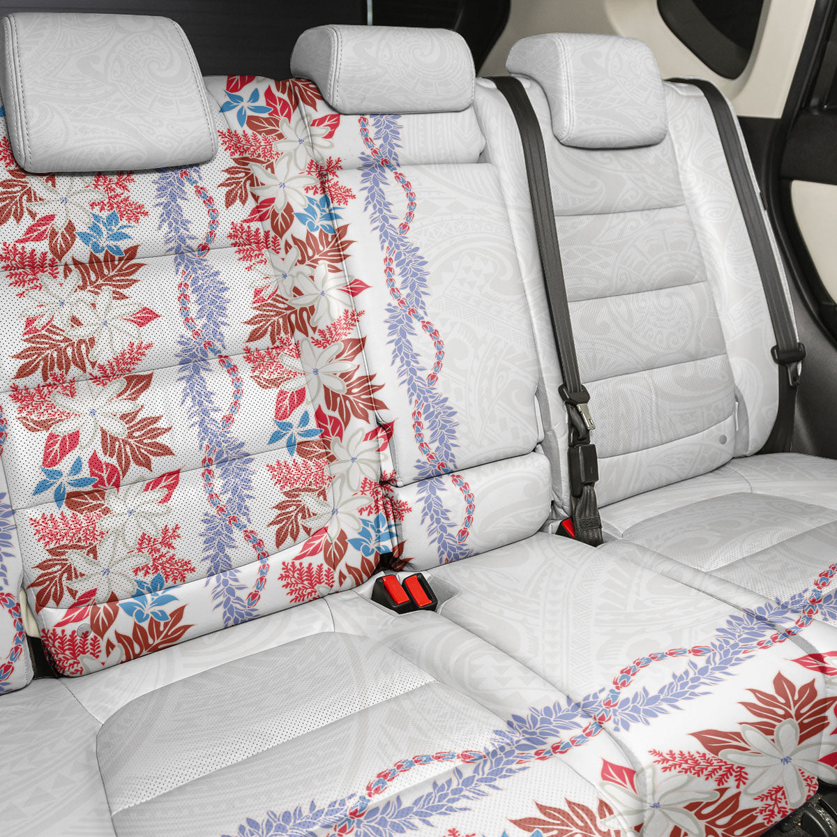 Monstera Tiare Plumeria Back Car Seat Cover Red Polynesian Pattern LT01 - Polynesian Pride