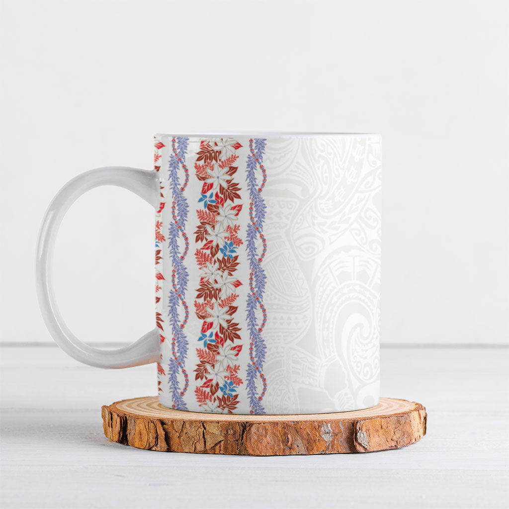 Monstera Tiare Plumeria Ceramic Mug Red Polynesian Pattern
