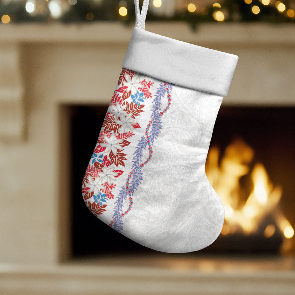 Monstera Tiare Plumeria Christmas Stocking Red Polynesian Pattern