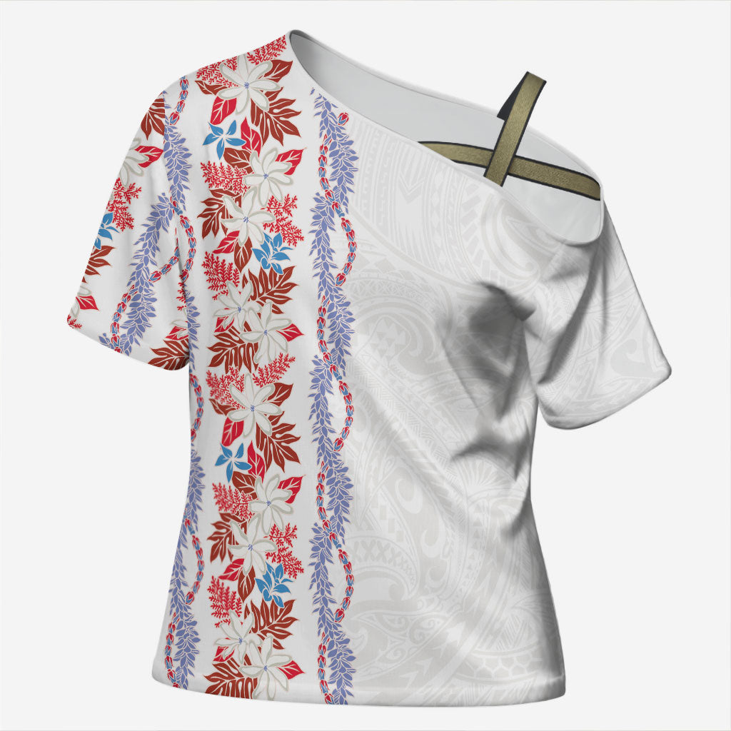 Monstera Tiare Plumeria Cross Shoulder Shirt Red Polynesian Pattern LT01 Female Red - Polynesian Pride