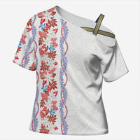 Monstera Tiare Plumeria Cross Shoulder Shirt Red Polynesian Pattern LT01 Female Red - Polynesian Pride