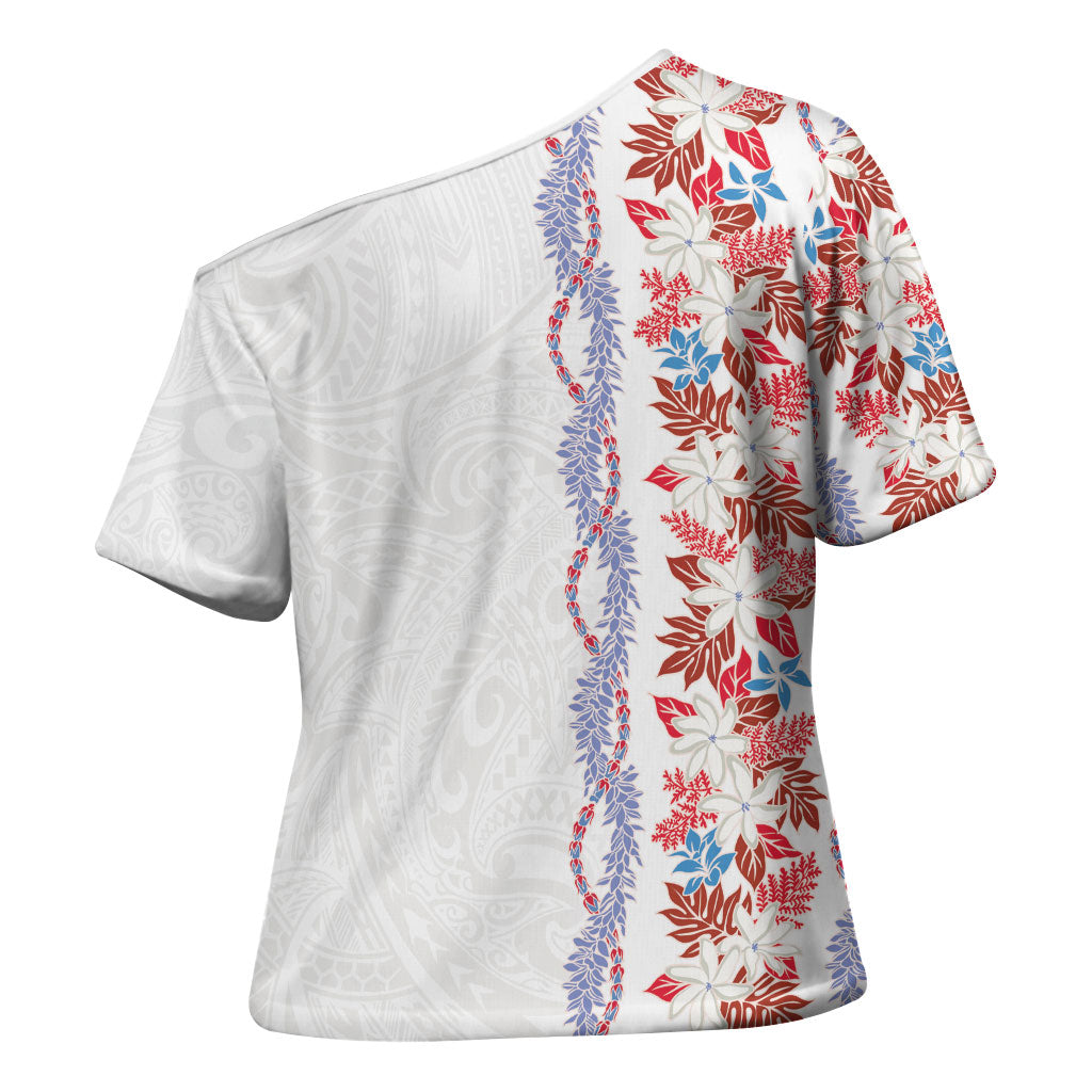 Monstera Tiare Plumeria Cross Shoulder Shirt Red Polynesian Pattern LT01 - Polynesian Pride