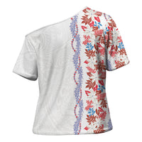 Monstera Tiare Plumeria Cross Shoulder Shirt Red Polynesian Pattern LT01 - Polynesian Pride