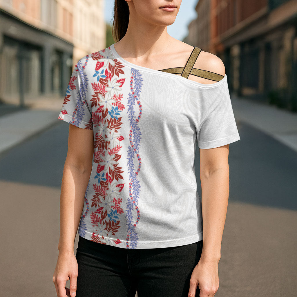 Monstera Tiare Plumeria Cross Shoulder Shirt Red Polynesian Pattern LT01 - Polynesian Pride