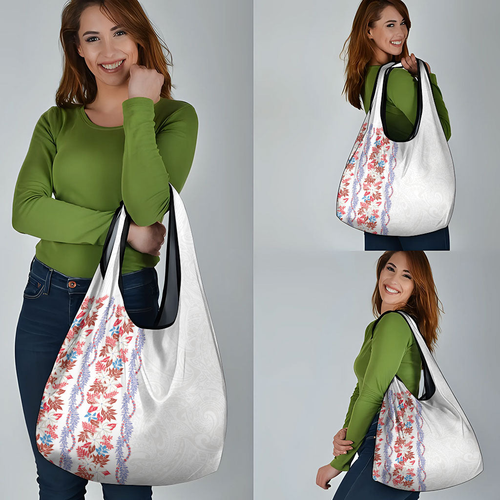 Monstera Tiare Plumeria Grocery Bag Red Polynesian Pattern LT01 - Polynesian Pride