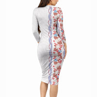 Monstera Tiare Plumeria Long Sleeve Bodycon Dress Red Polynesian Pattern LT01 - Polynesian Pride