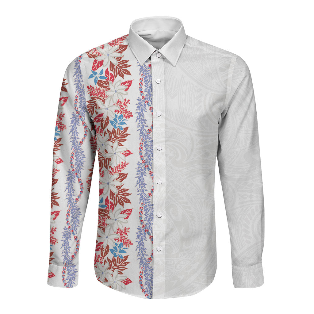 Monstera Tiare Plumeria Long Sleeve Button Shirt Red Polynesian Pattern