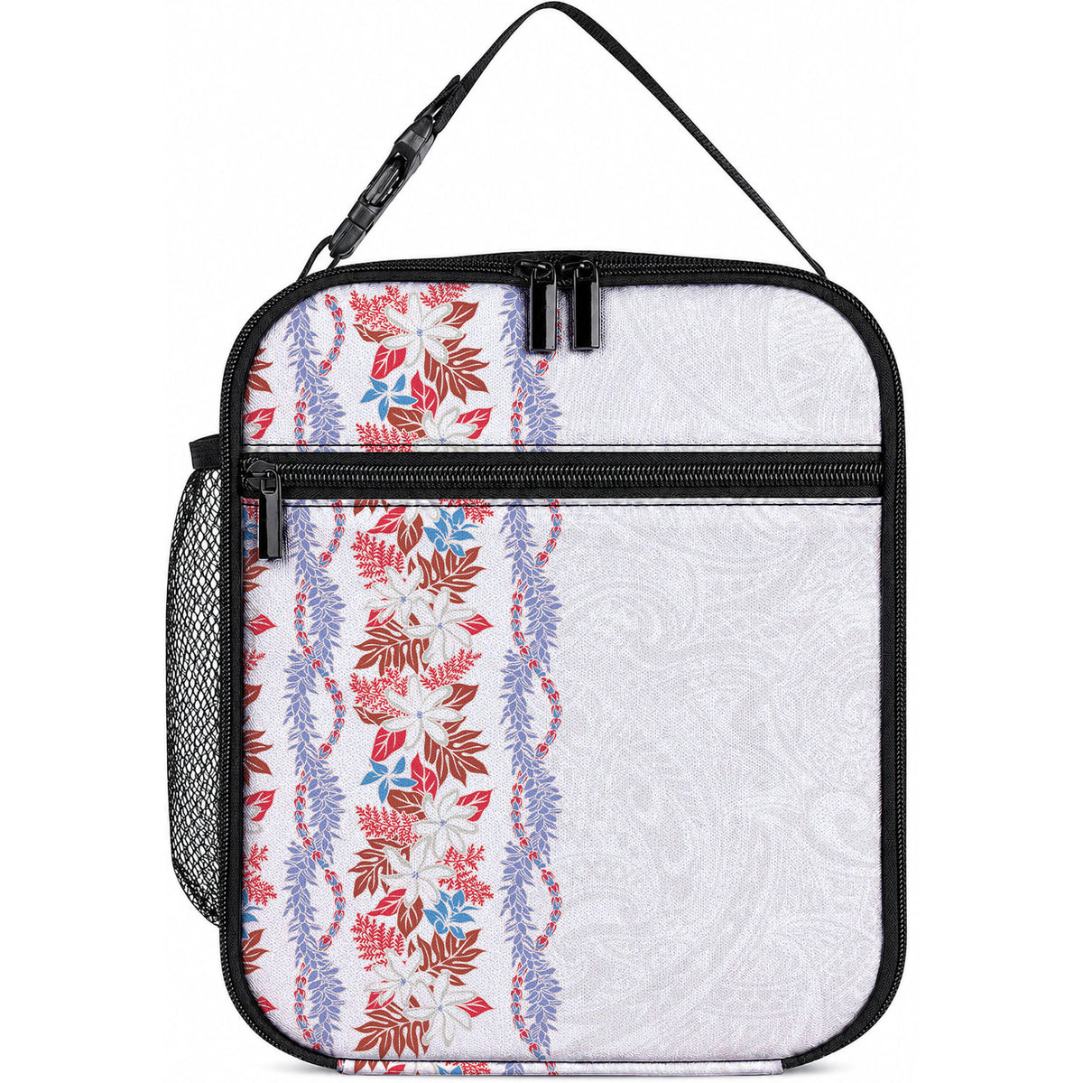Monstera Tiare Plumeria Lunch Bag Red Polynesian Pattern