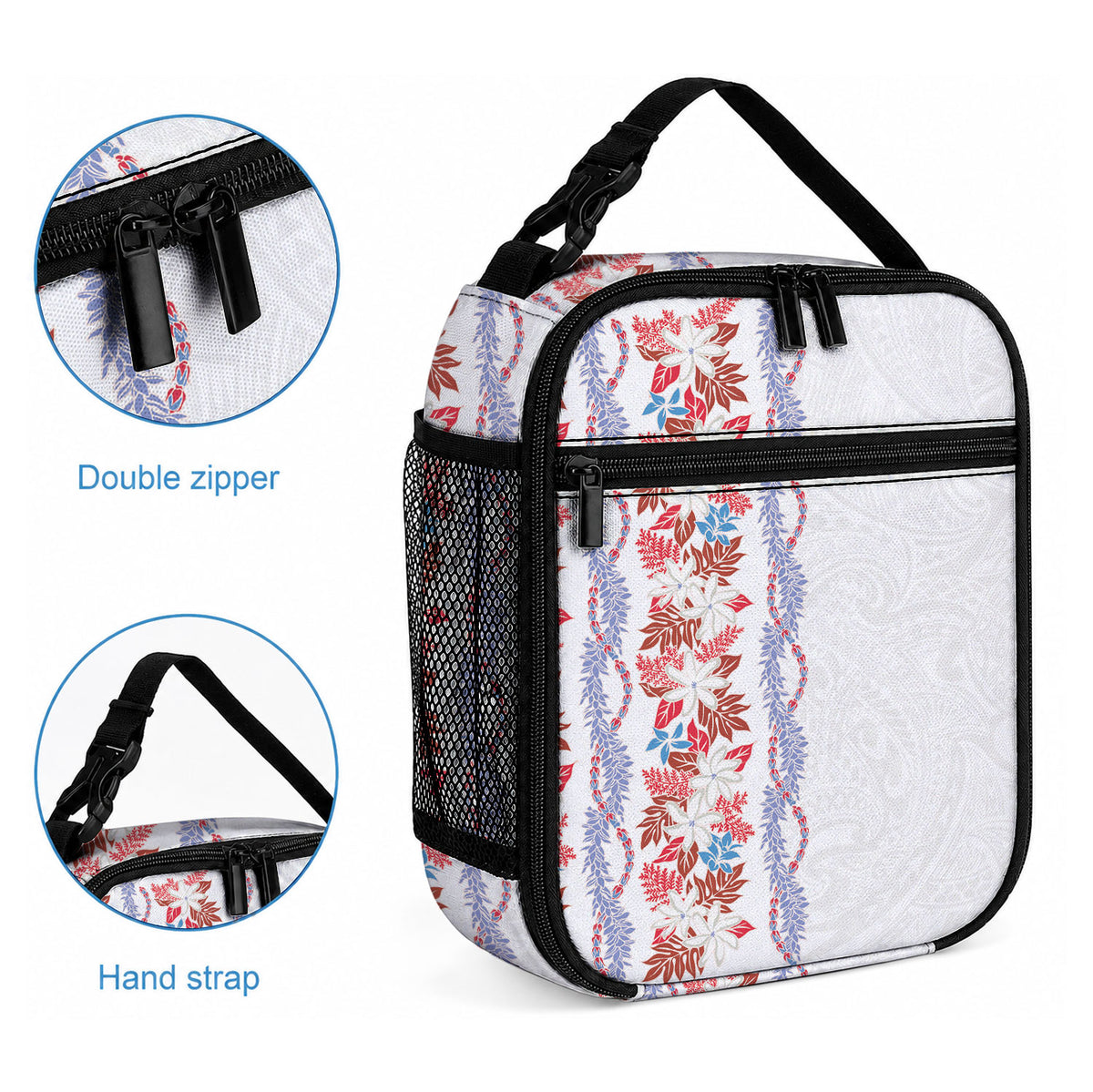 Monstera Tiare Plumeria Lunch Bag Red Polynesian Pattern