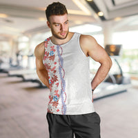 Monstera Tiare Plumeria Men Tank Top Red Polynesian Pattern