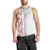 Monstera Tiare Plumeria Men Tank Top Red Polynesian Pattern