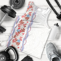Monstera Tiare Plumeria Men Tank Top Red Polynesian Pattern