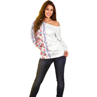 Monstera Tiare Plumeria Off Shoulder Sweater Red Polynesian Pattern LT01 - Polynesian Pride