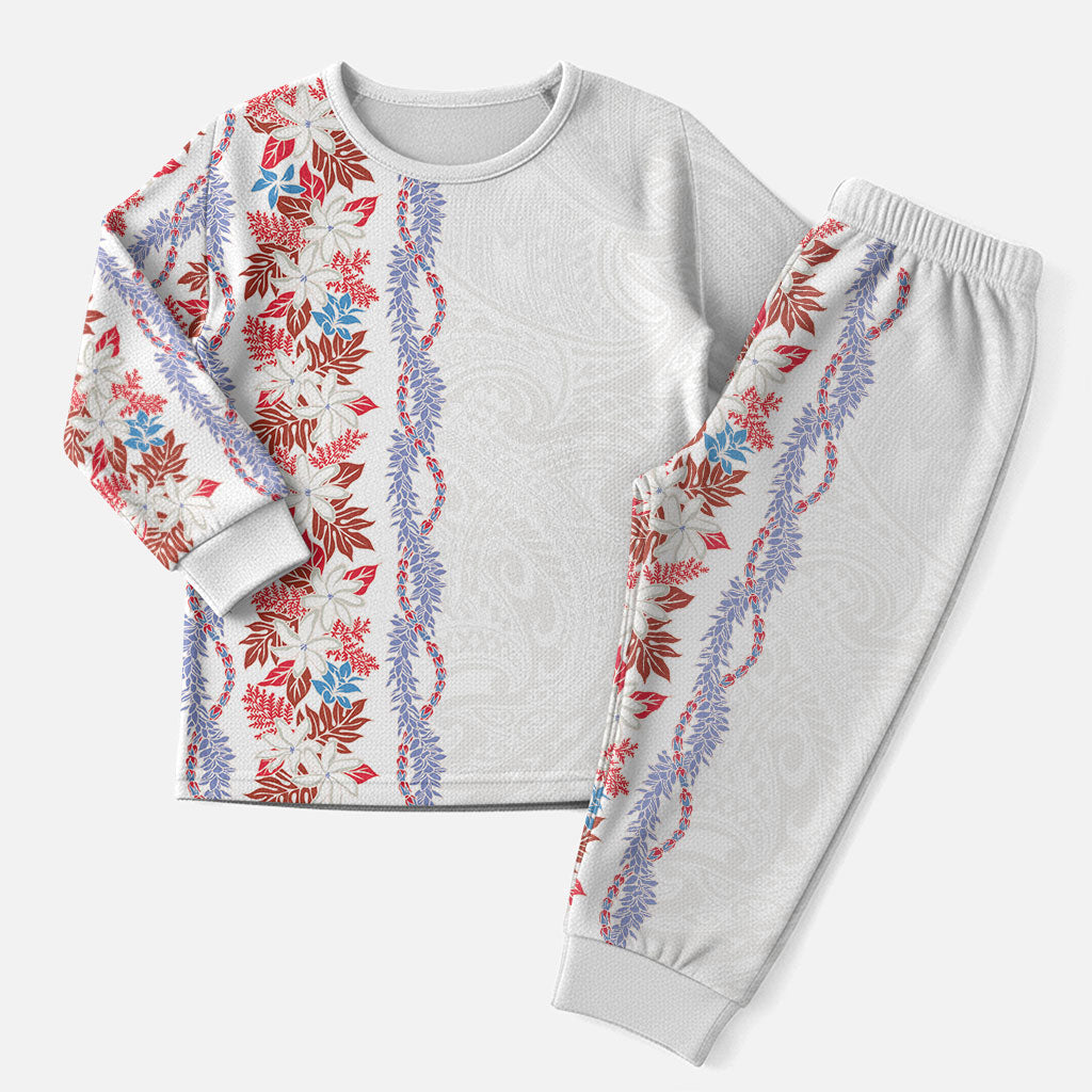 Monstera Tiare Plumeria Christmas Pajama Set Red Polynesian Pattern