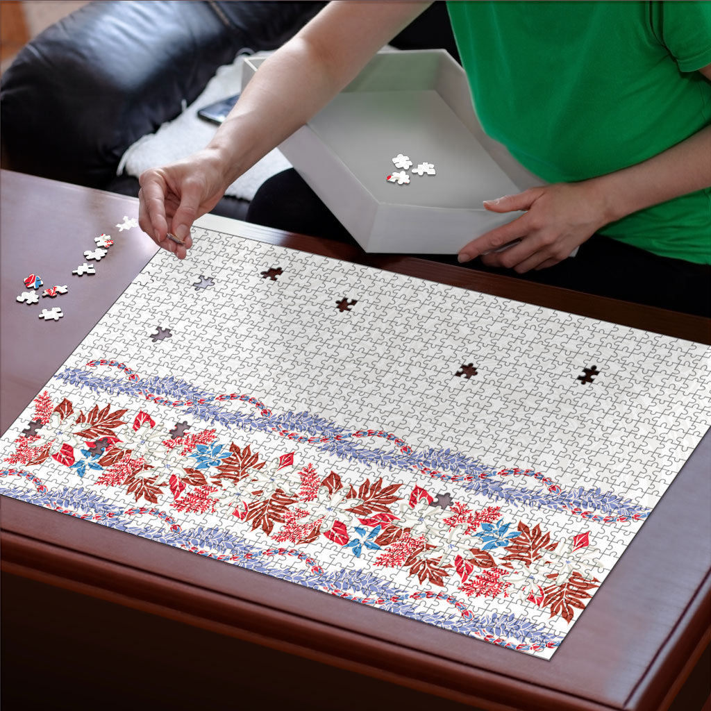 Monstera Tiare Plumeria Puzzle Red Polynesian Pattern LT01 - Polynesian Pride