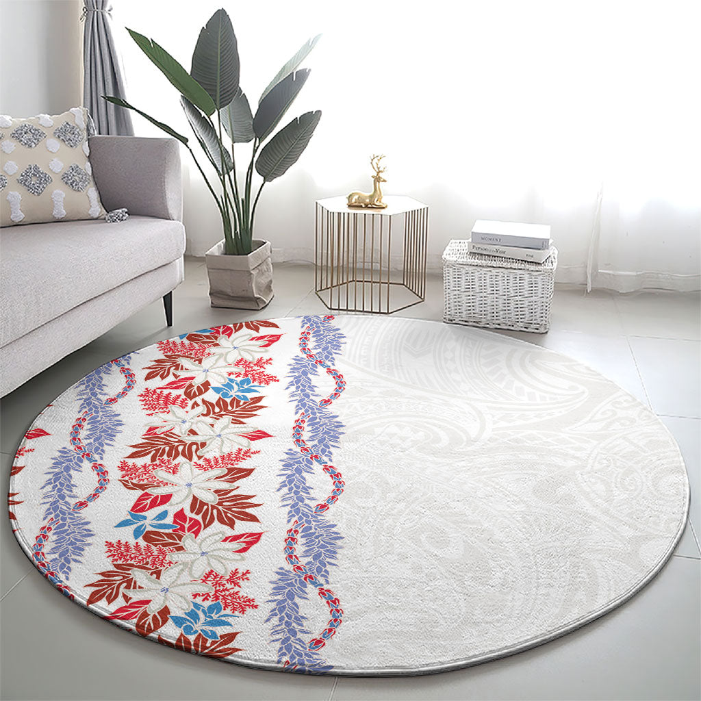 Monstera Tiare Plumeria Round Carpet Red Polynesian Pattern LT01 - Polynesian Pride