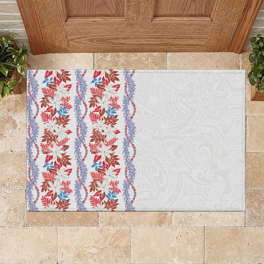Monstera Tiare Plumeria Rubber Doormat Red Polynesian Pattern