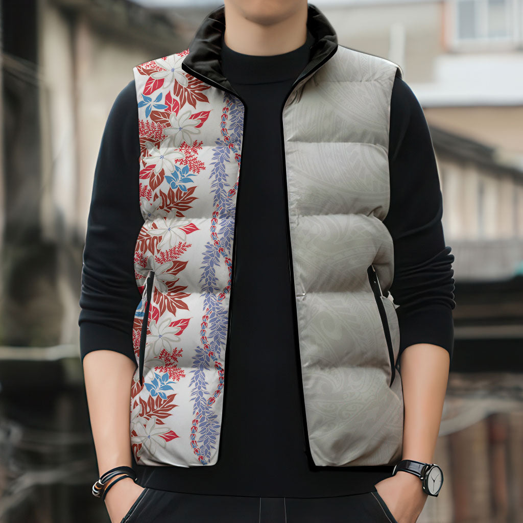Monstera Tiare Plumeria Sleeveless Puffer Jacket Red Polynesian Pattern LT01 - Polynesian Pride