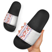 Monstera Tiare Plumeria Slide Sandals Red Polynesian Pattern LT01 - Polynesian Pride