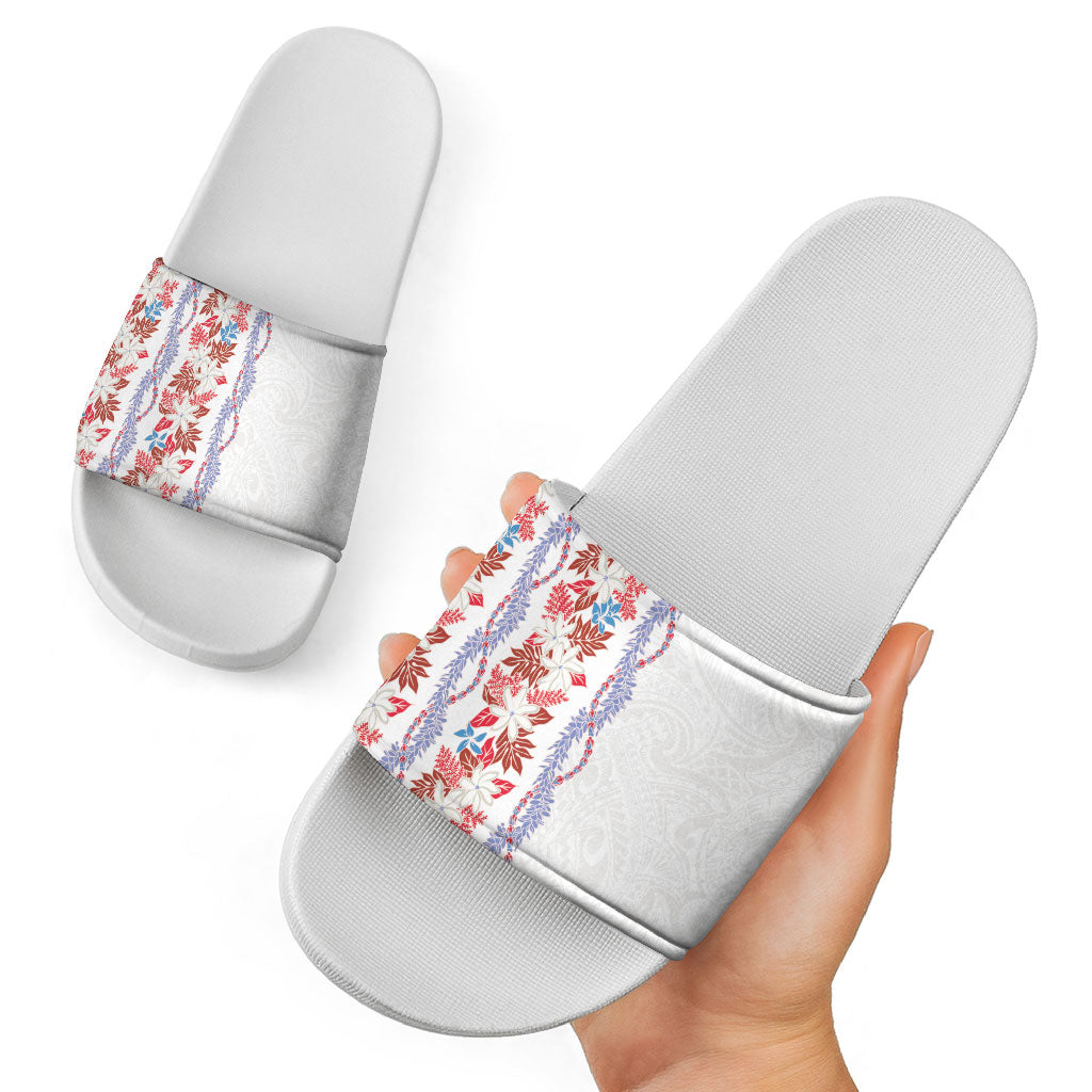 Monstera Tiare Plumeria Slide Sandals Red Polynesian Pattern LT01 - Polynesian Pride