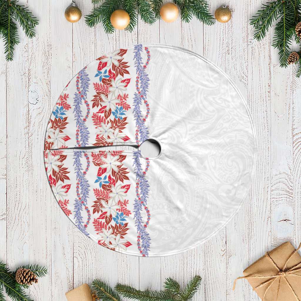 Monstera Tiare Plumeria Tree Skirt Red Polynesian Pattern