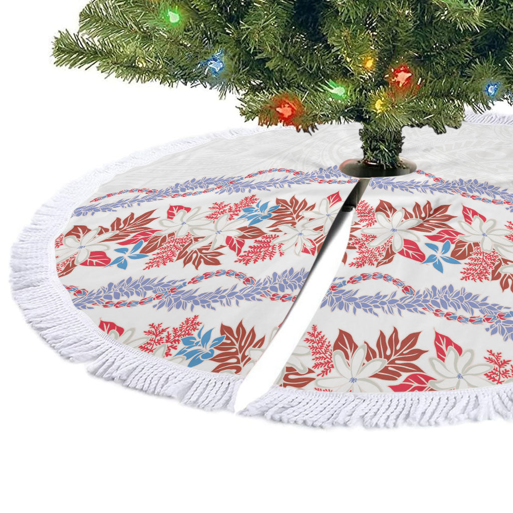 Monstera Tiare Plumeria Tree Skirt Red Polynesian Pattern LT01 - Polynesian Pride