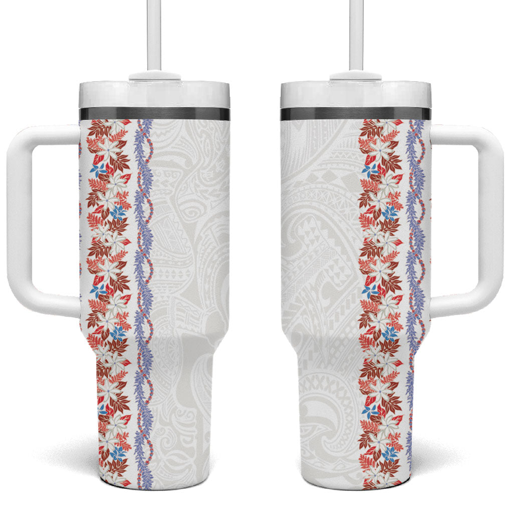 Monstera Tiare Plumeria Tumbler With Handle Red Polynesian Pattern LT01 One Size: 40 oz Red - Polynesian Pride