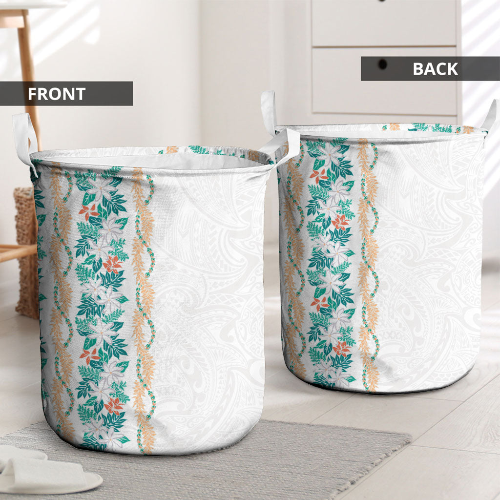 Monstera Tiare Plumeria Laundry Basket Teal Polynesian Pattern LT01 - Polynesian Pride