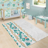 Monstera Tiare Plumeria Area Rug Teal Polynesian Pattern LT01 - Polynesian Pride