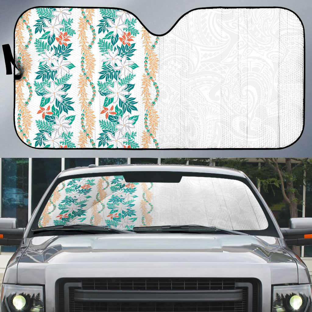 Monstera Tiare Plumeria Auto Sun Shade Teal Polynesian Pattern LT01 Teal - Polynesian Pride