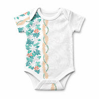 Monstera Tiare Plumeria Baby Onesie Teal Polynesian Pattern LT01 Teal - Polynesian Pride
